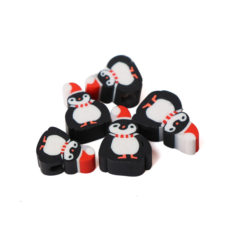 Penguin Flat Clay Beads 10mm Polymer Holiday Design 100pcs 4