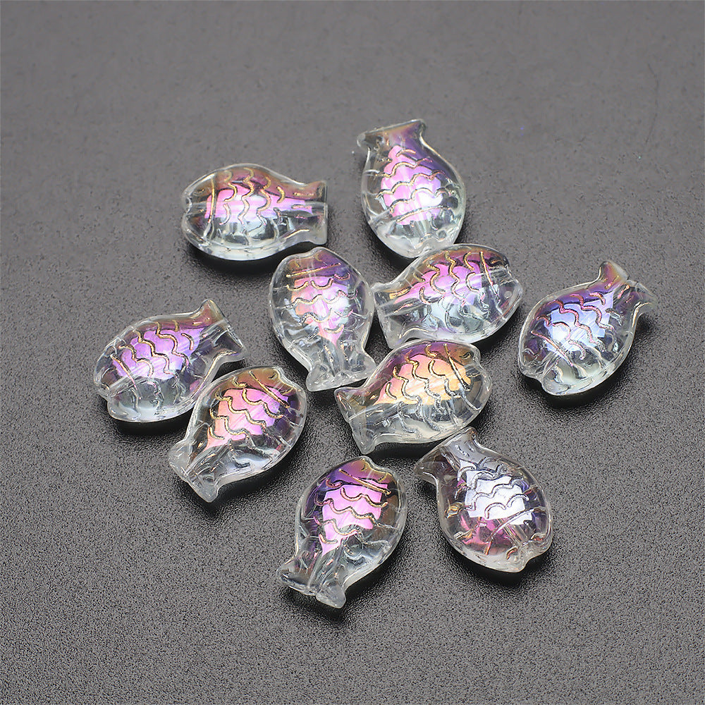 Electroplated Small Fish Glass Beads 10x14mm Translucent 30pcs 6