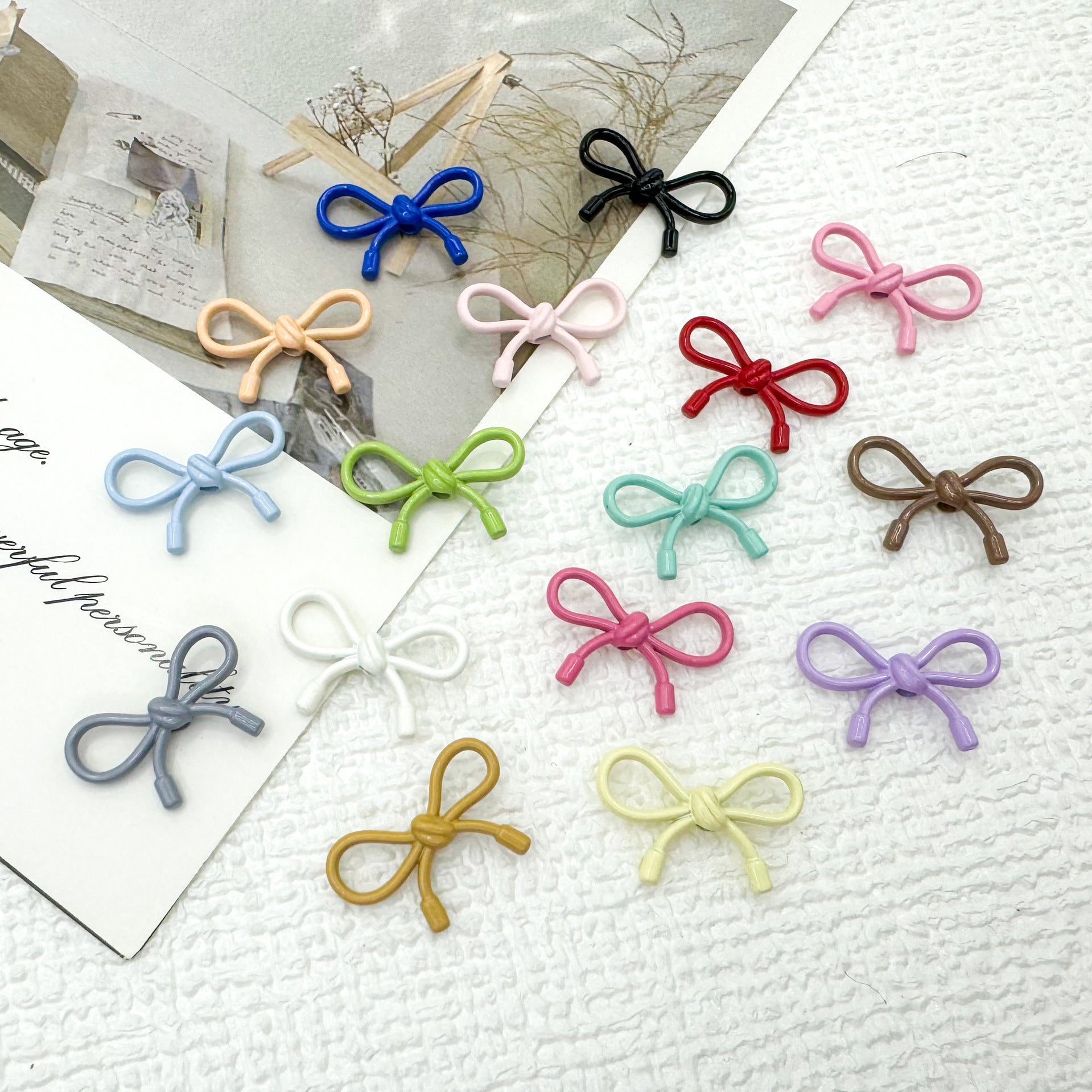 Hollow Bow Metal Beads 13x12mm Glossy Baking Painted Alloy 20pcs