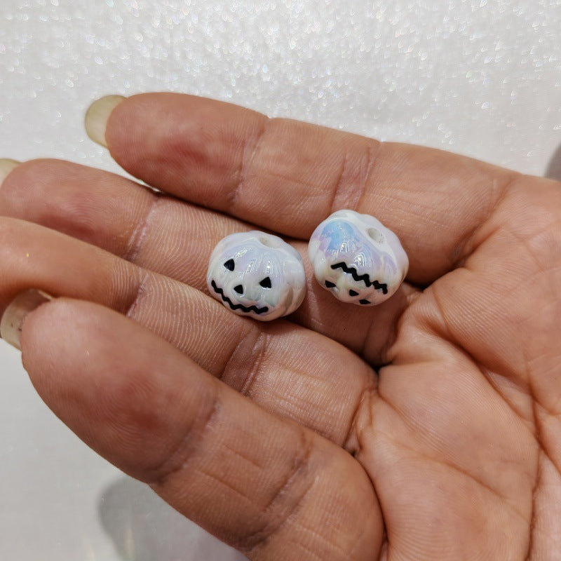 Plating Pumpkin Acrylic Beads 13x16mm Glossy Halloween Face 100pcs 2