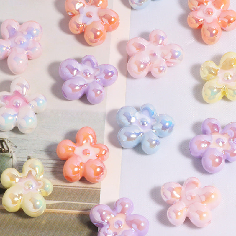 Plating Irregular Five-petal Flower Acrylic Beads 17mm Clear 20pcs 7
