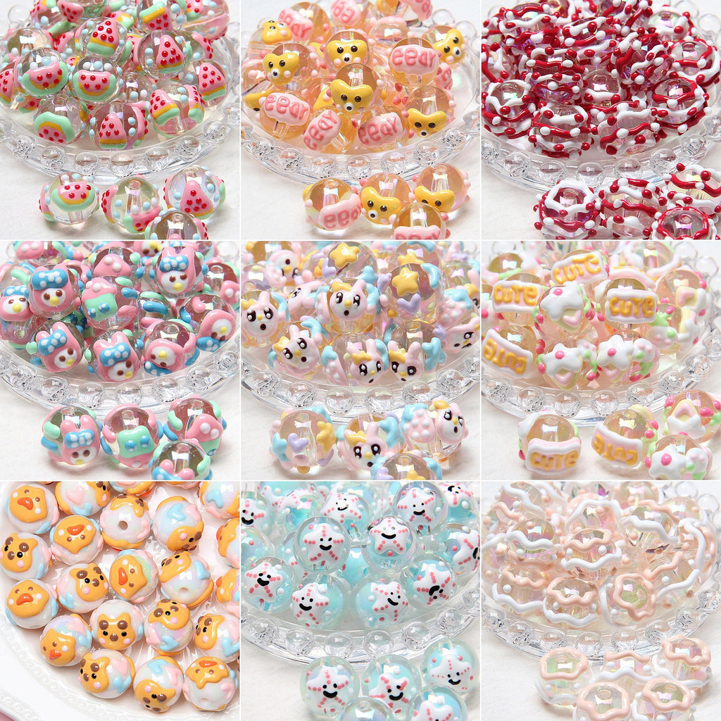 Hand Painted Duckling Cartoon Acrylic Beads 18mm 1pc