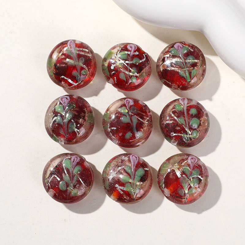 Lampwork Glass Beads Round 20mm Vintage Hand Painted Flower Pattern 10pcs 2
