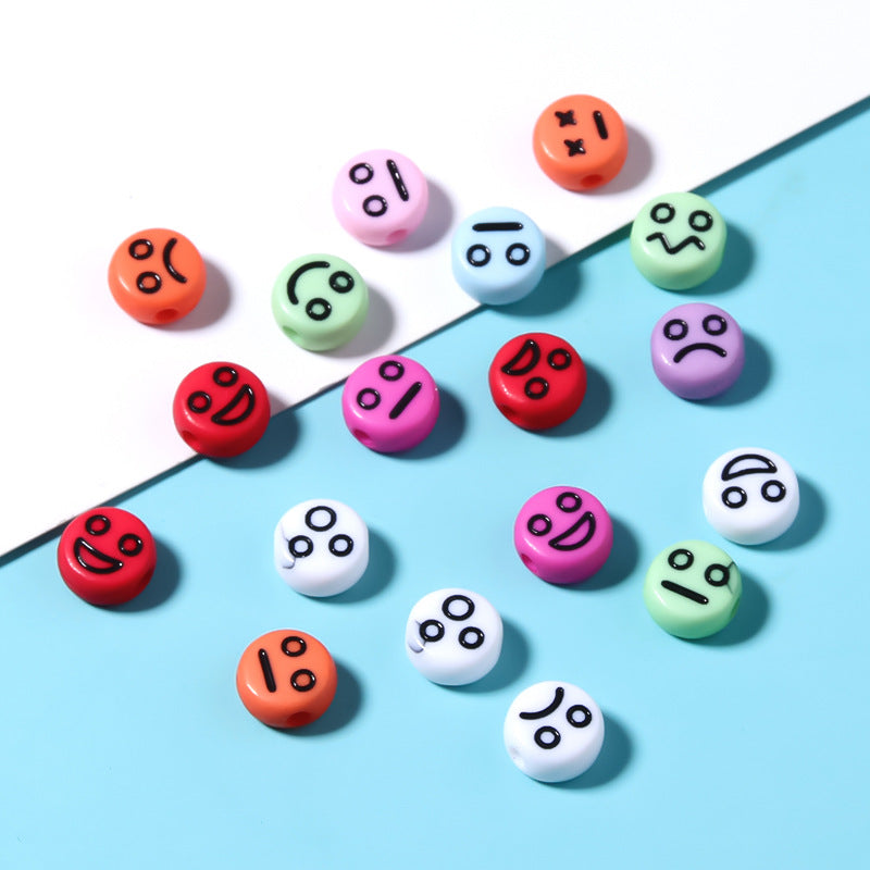 Cartoon Emoticon Flat Round Acrylic Beads 7x3.5mm Colorful 100pcs 2