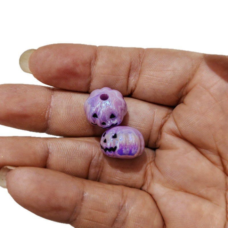 Plating Pumpkin Acrylic Beads 13x16mm Glossy Halloween Face 100pcs 5