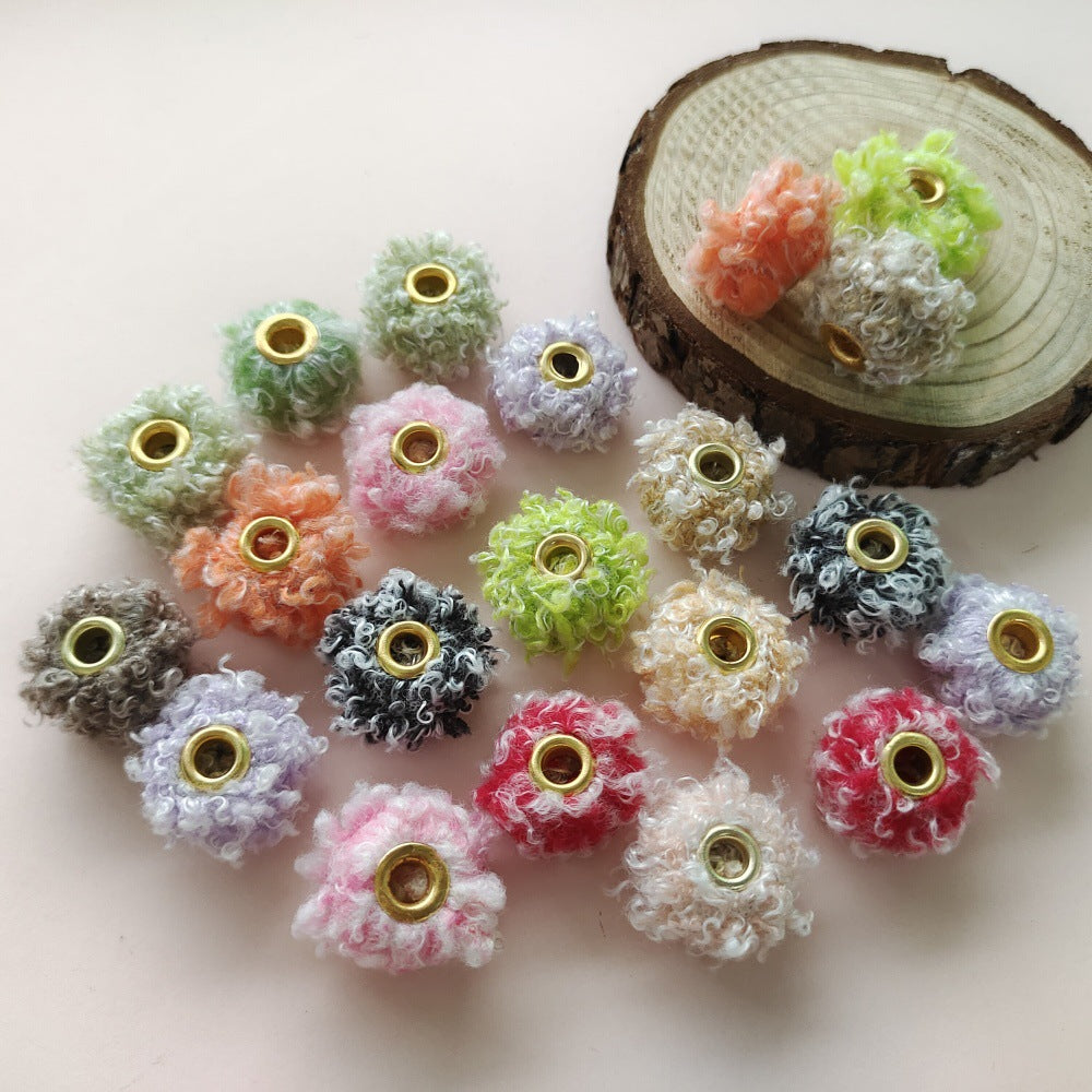 Fabric Fluffy Spacer Beads 15mm Two-Color Teddy 100pcs 2
