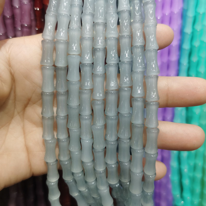 Transparent Bamboo Shape Glass Beads 6x12mm Glossy Finish 5 Strands 17