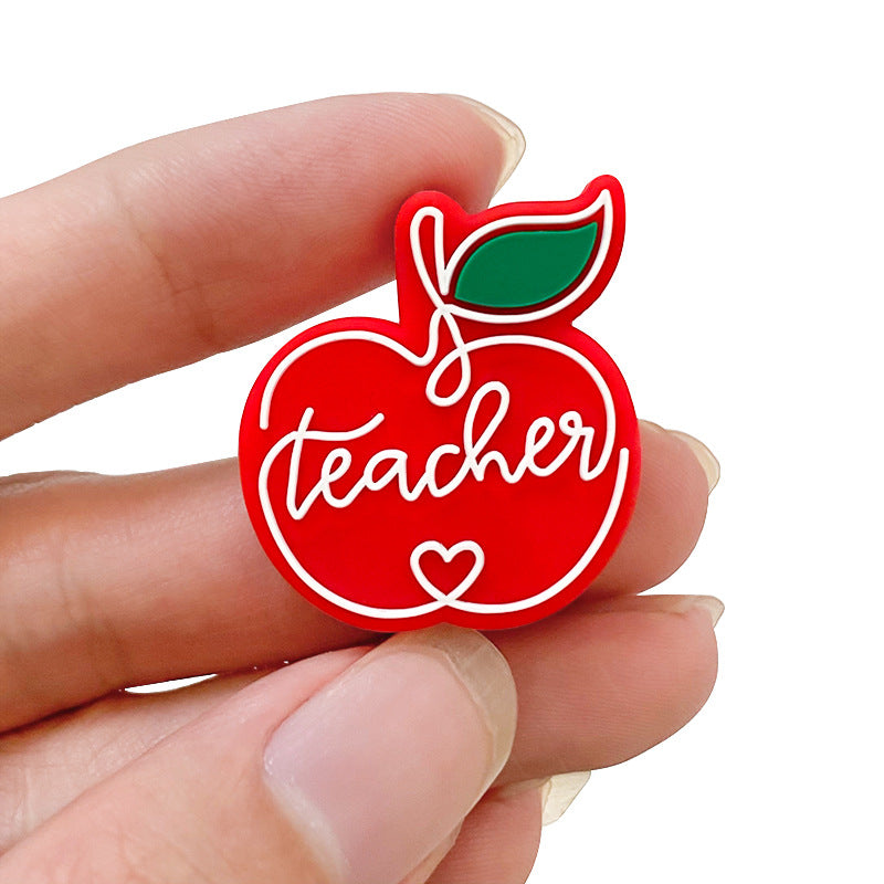 Silicone Focal Beads Teacher Red Apple Script Heart 20pcs 4