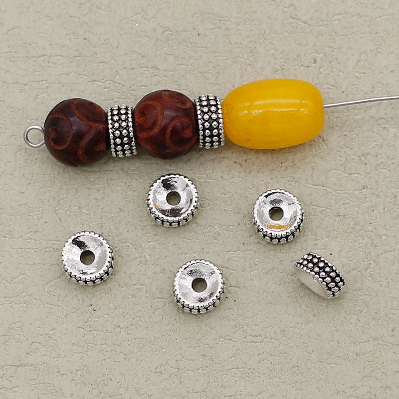 Alloy Round Spacer Beads 7mm Vintage Dotted Tibetan 50pcs
