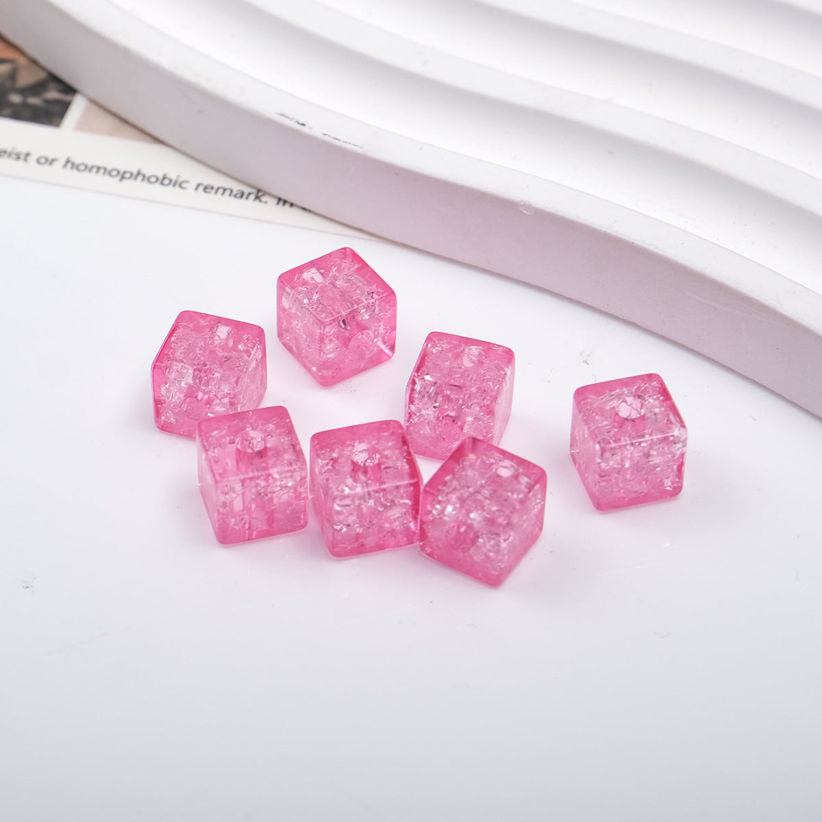 Transparent Square Acrylic Beads 7mm Crackle Texture 200pcs 5