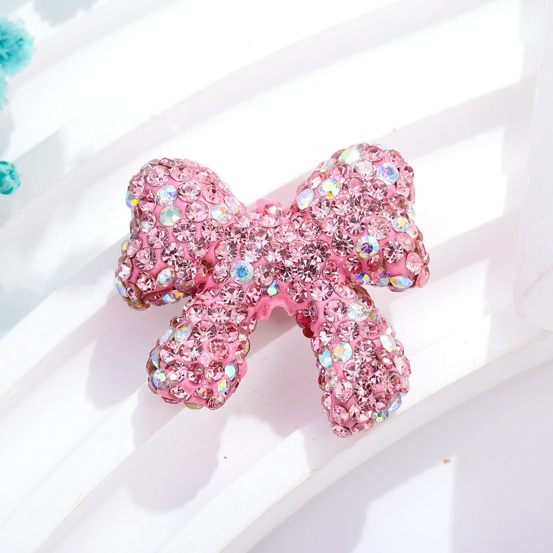 Rhinestone Bow Clay Beads 28mm Colorful Sparkle 5pcs 7