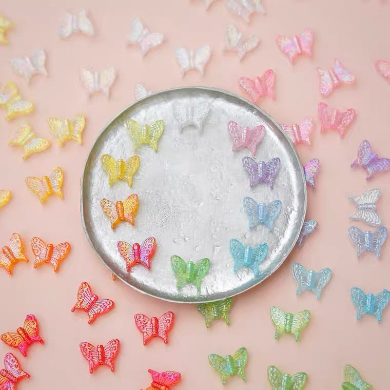 Transparent Butterfly Acrylic Beads 16mm UV Plating Summer 30pcs