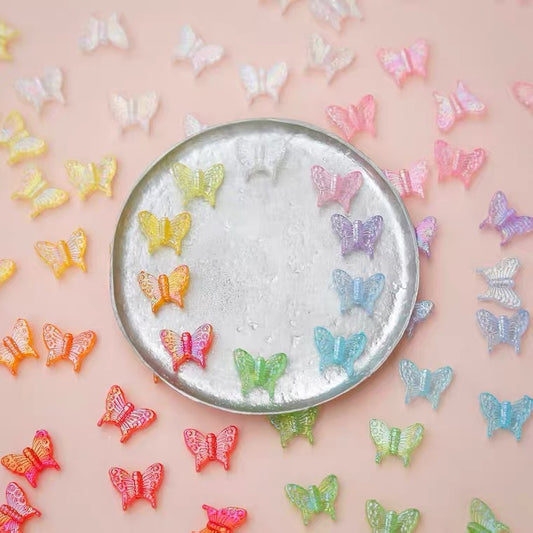 Transparent Butterfly Acrylic Beads 16mm UV Plating Summer 30pcs