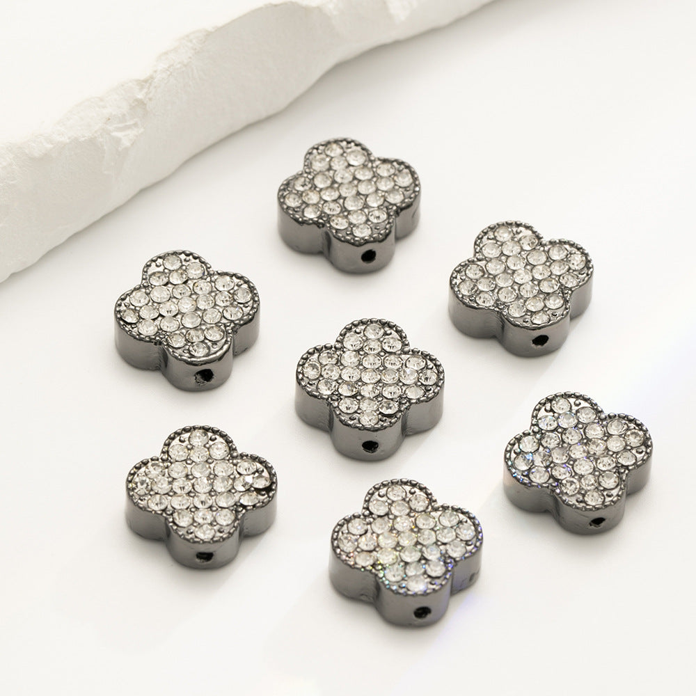Four-Leaf Clover Rhinestone Beads 16mm Alloy Pave 10pcs 7