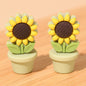 Silicone Focal Beads Sunflower Flowerpot Brown Pot Yellow Flower 20pcs 8