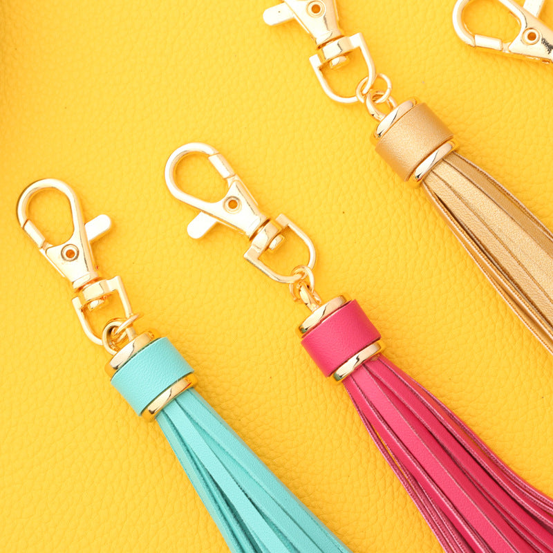 PU Leather Tassel Keychain with Gold Electroplated Hardware 4