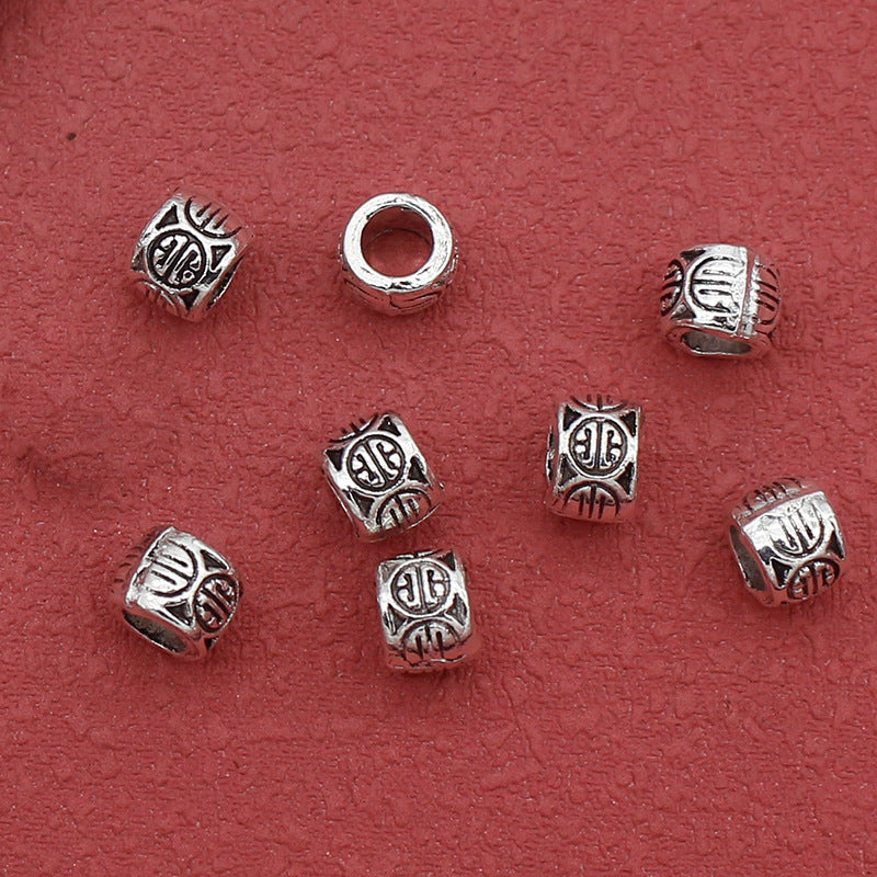 Tibetan Metal Beads 6mm Vintage Patterned Large Hole Zinc Alloy 100pcs 6