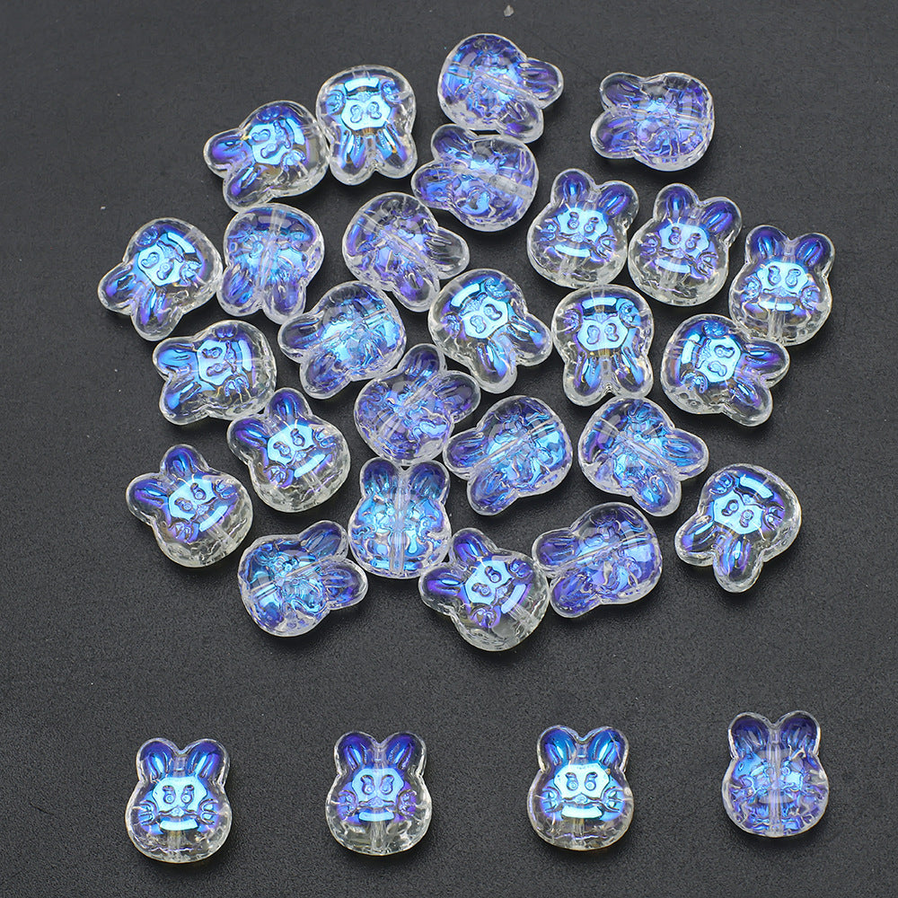 Plating Bunny Head Glass Beads 12mm Iridescent 30pcs 20