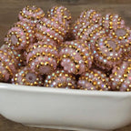 Rhinestone Bubblegum Beads 16-22mm Pink Gold Striped Resin 5pcs