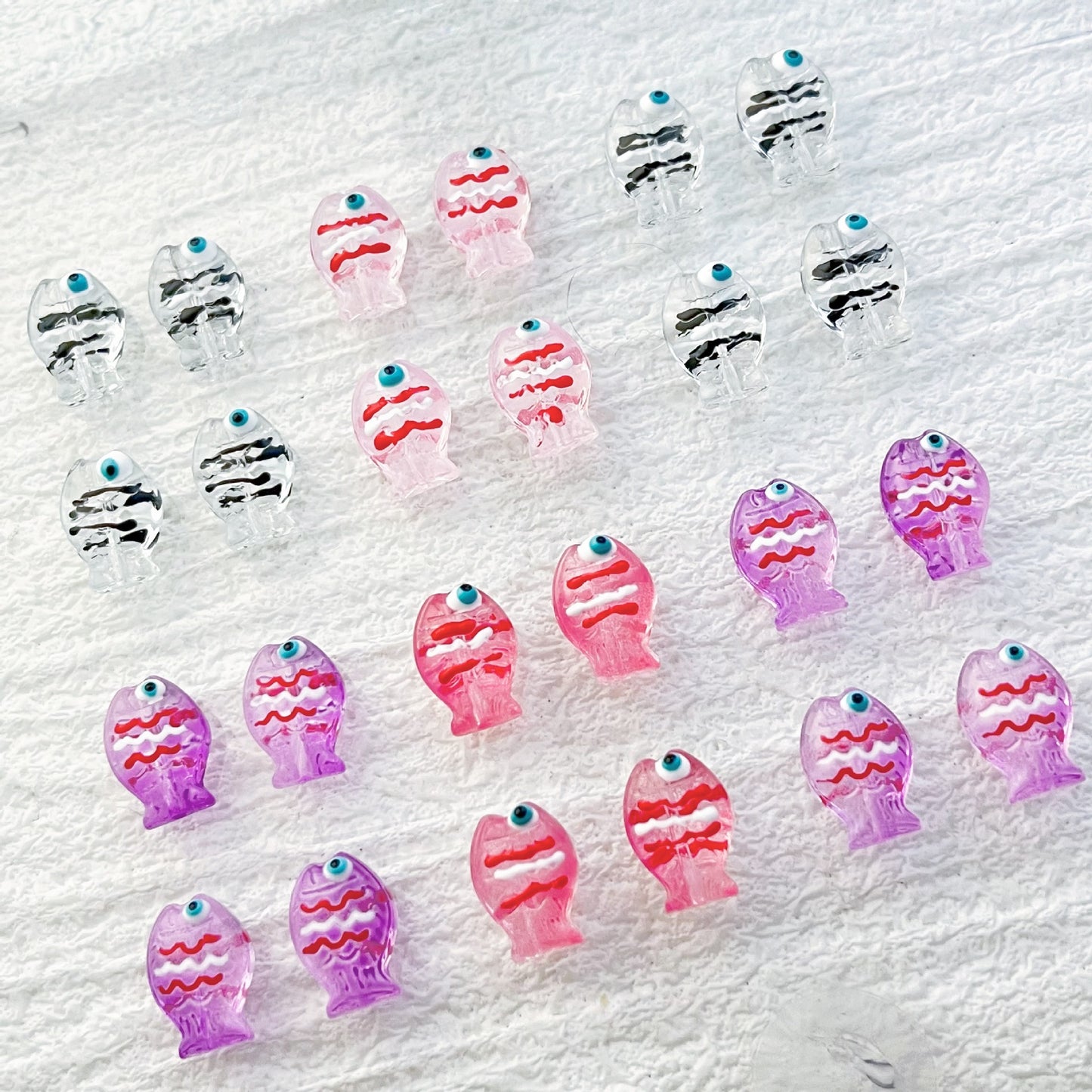 Hand Painted Fish Enamel Glass Beads 10x14mm Translucent Colorful 1pc 5