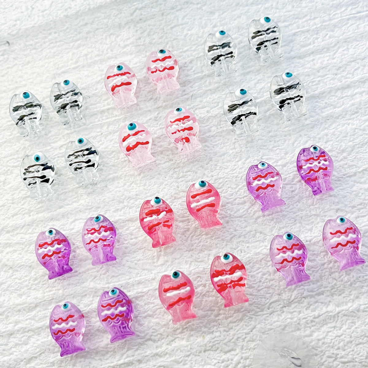 Hand Painted Fish Enamel Glass Beads 10x14mm Translucent Colorful 1pc 5