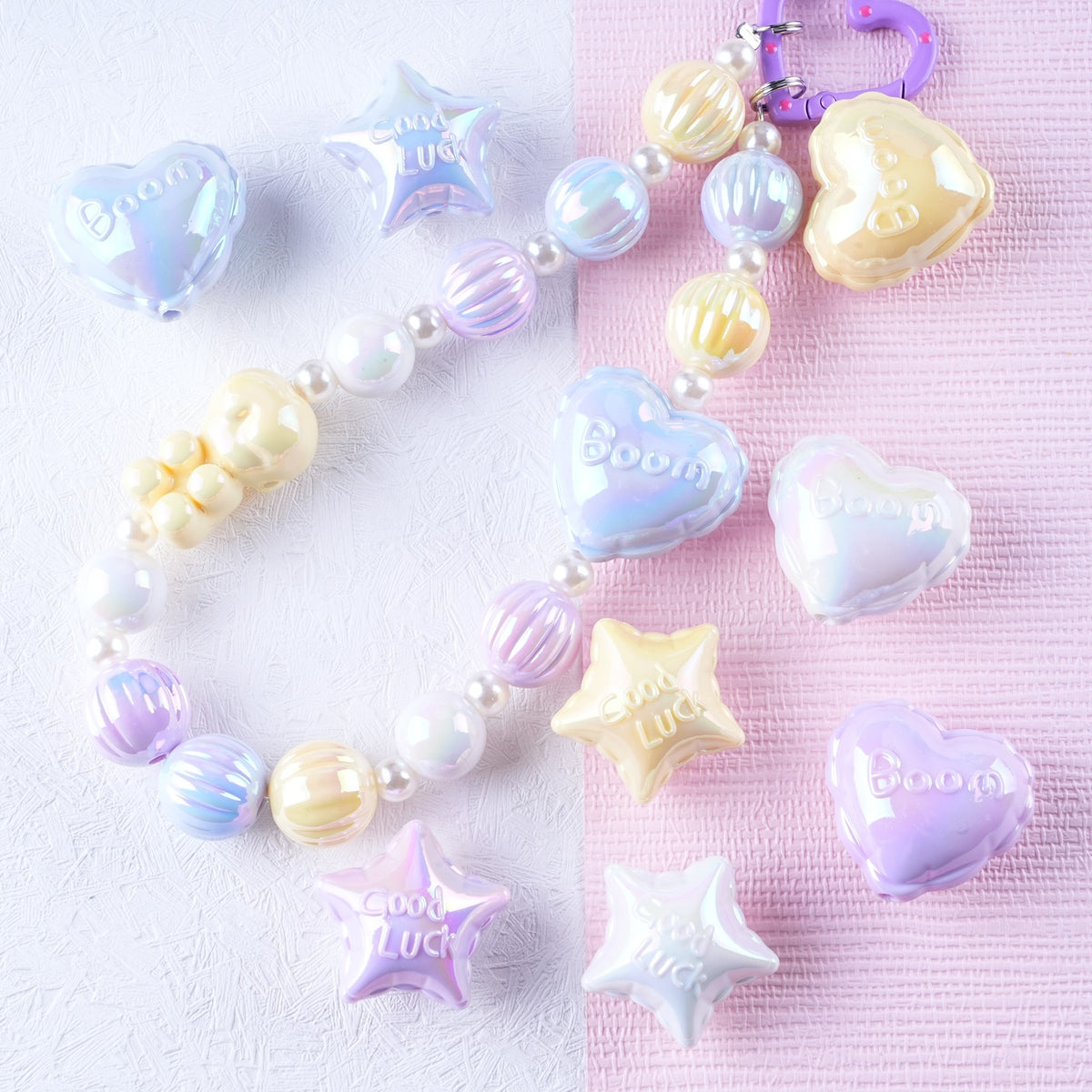 UV Plating Balloon Shaped Heart Star Acrylic Beads 25mm Glossy Pastel 50pcs 3