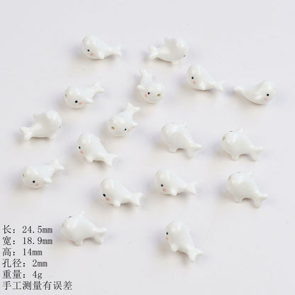 3D Dolphin Ceramic Beads 24mm Glazed Multicolor 2pcs 8