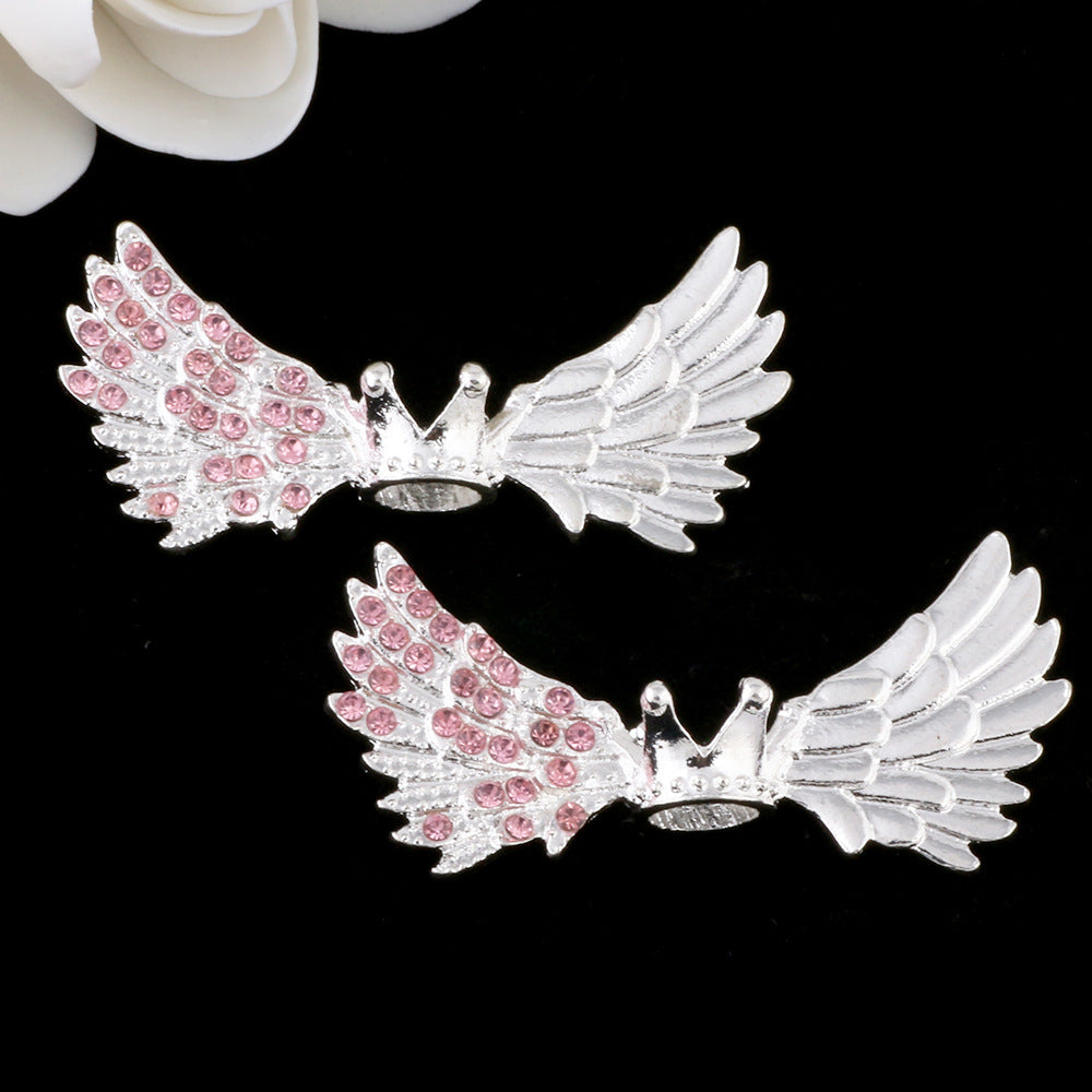 Angel Crown Wing Alloy Rhinestone Beads 25x53mm Detailed 4pcs 7