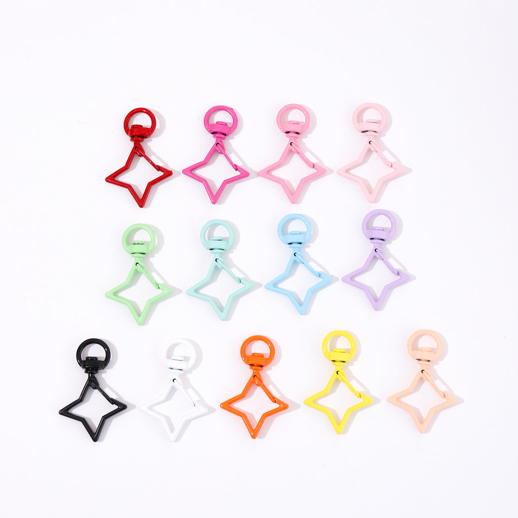 Zinc Alloy Colorful Four Pointed Star Swivel Buckle Keychain Clasps 20pcs
