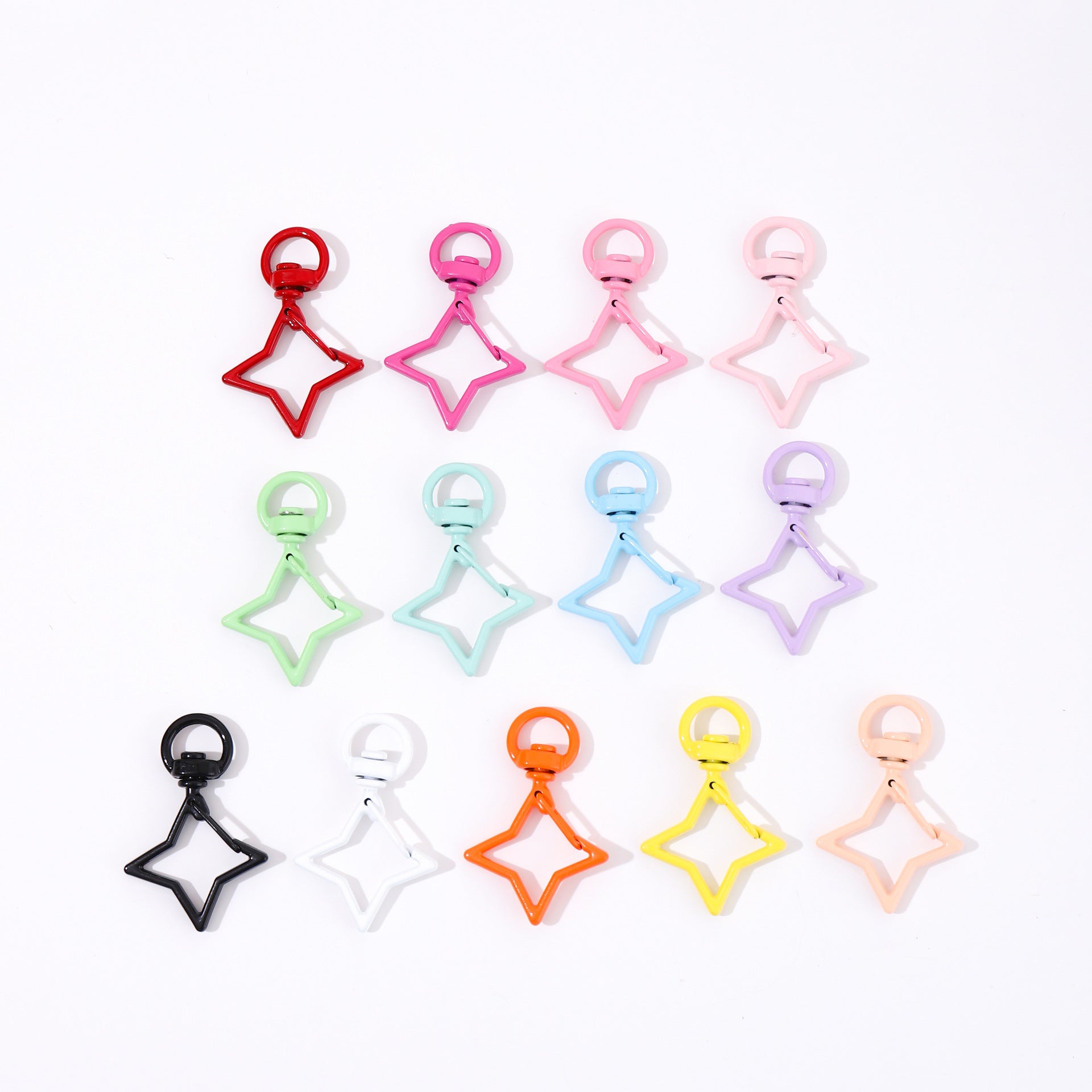Zinc Alloy Colorful Four Pointed Star Swivel Buckle Keychain Clasps 20pcs