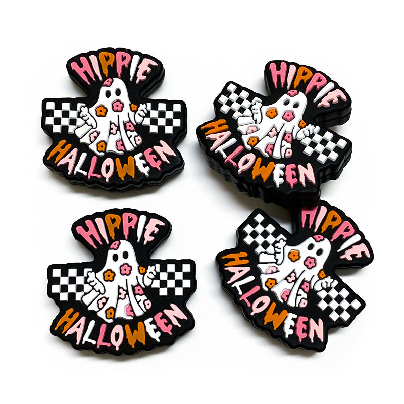 Silicone Focal Beads Happy Halloween Ghost Hippie Checkerboard 20pcs 2