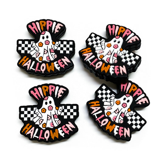 Silicone Focal Beads Happy Halloween Ghost Hippie Checkerboard 20pcs 2