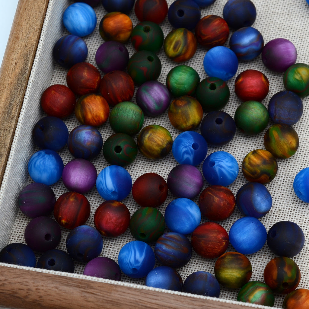 Matte Coloring Striped Resin Beads 10mm Round Mixed Colors 100pcs 3
