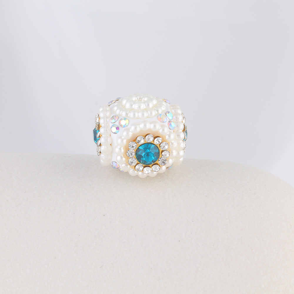 Pearl Encrusted Cube Clay Beads 20mm Rhinestone Accent 5pcs 4