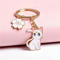 Alloy Cherry Blossom Cat Keychain Cute Enamel Feline Charm 2