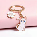 Alloy Cherry Blossom Cat Keychain Cute Enamel Feline Charm 2
