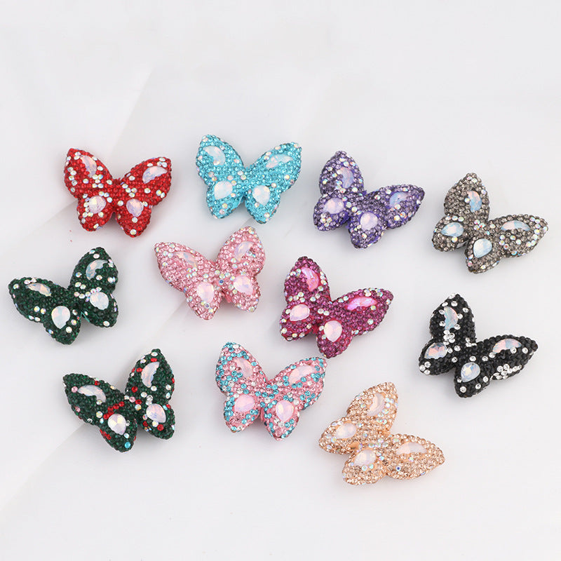 Polymer Clay Butterfly Rhinestone Beads 36mm Napal Style 2pcs