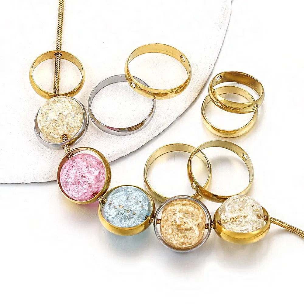 Stainless Steel Round Metal Beads Frame 10/12mm Polished Color Retaining 10pcs