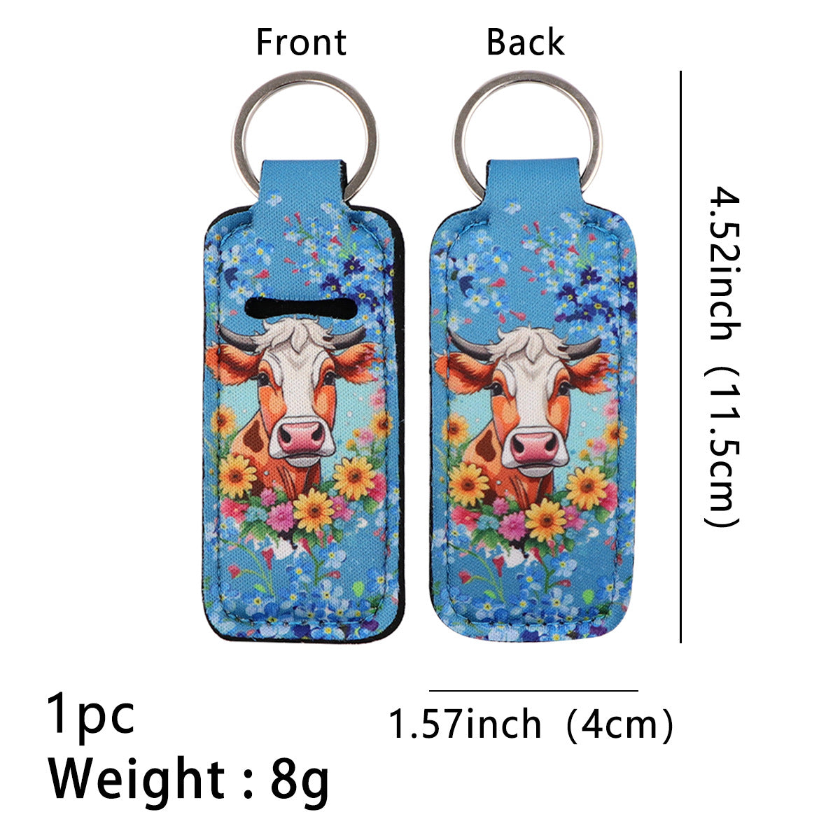 Highland Cow Pattern Chapstick Holder Neoprene Functional Keychain 3pcs 6
