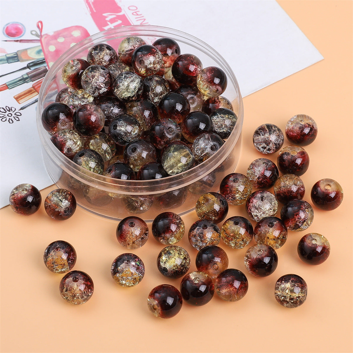 Crackle Round Glass Beads 8mm Multicolor Mixed 30pcs 8