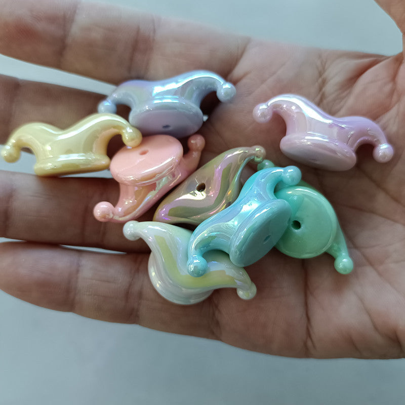 UV Plating Circus Clown Hat Acrylic Beads 35mm Iridescent Pastel 100pcs 6