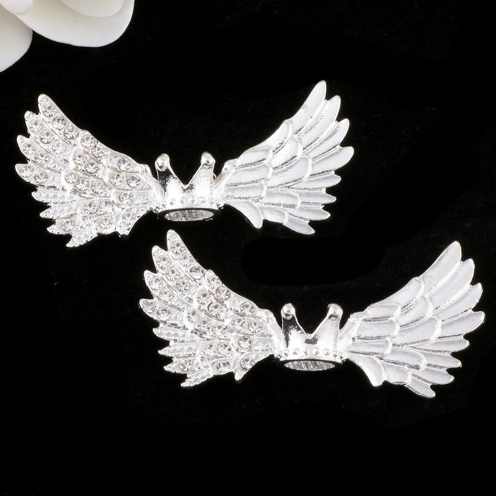Angel Crown Wing Alloy Rhinestone Beads 25x53mm Detailed 4pcs 6