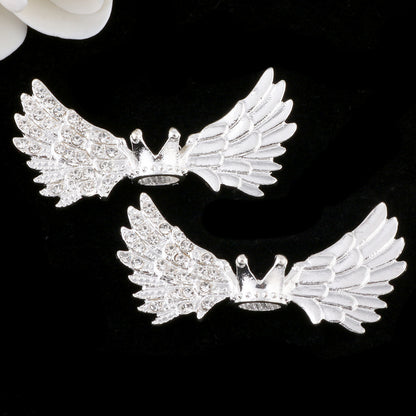 Angel Crown Wing Alloy Rhinestone Beads 25x53mm Detailed 4pcs 6