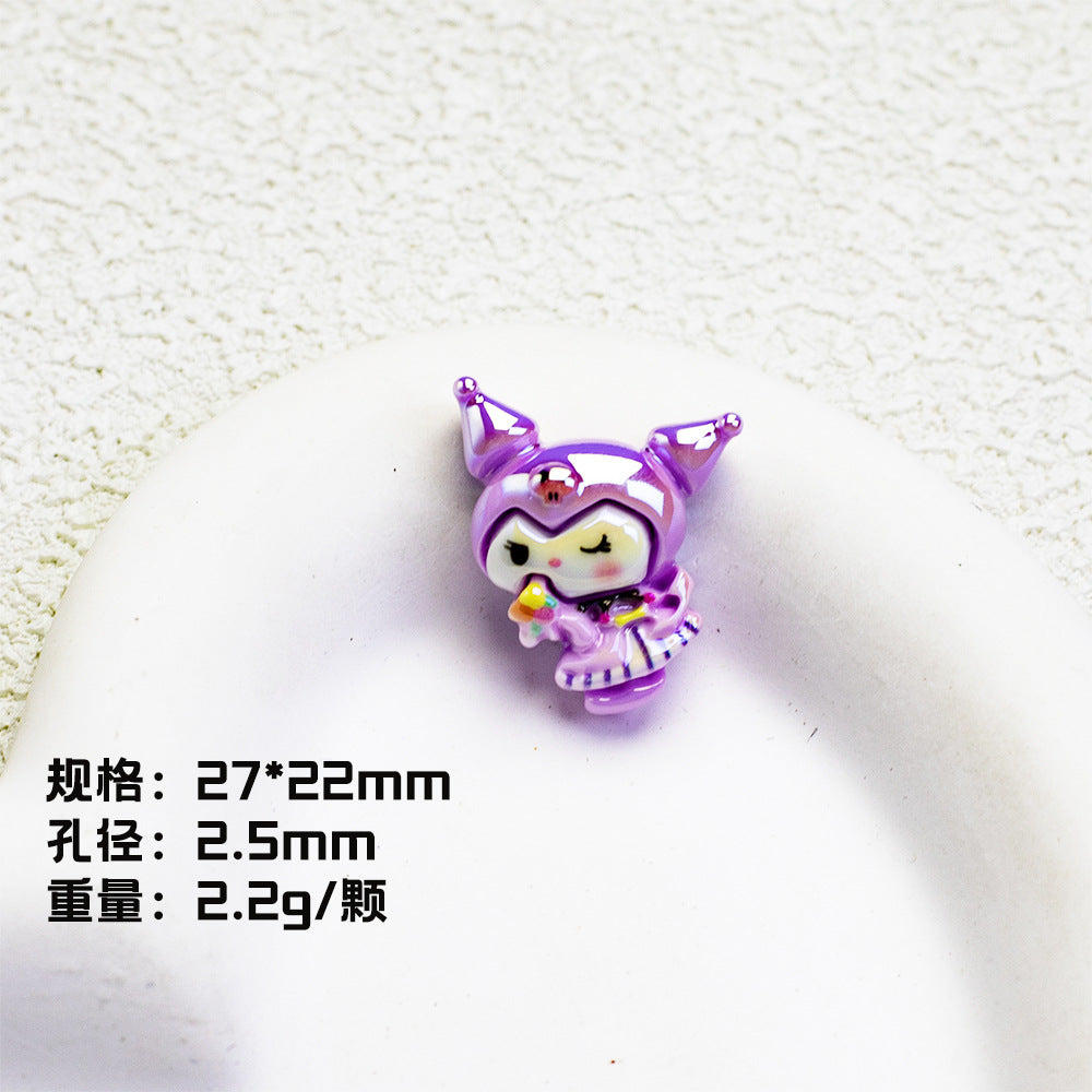Glossy Purple Kuromi Resin Beads 10pcs Vibrant Floral Details 9