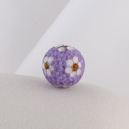 Rhinestone Round Clay Beads 16mm Tiny Daisy Pattern Multicolor 6pcs 4