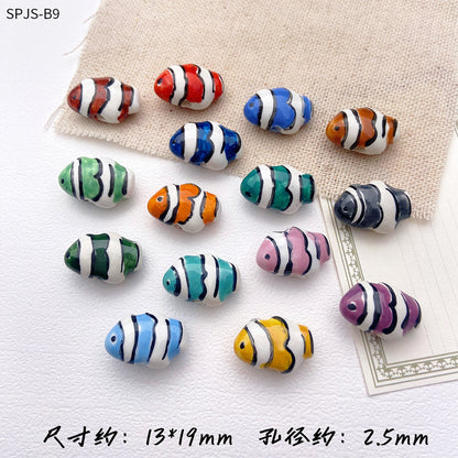 Hand Painted Fish Ceramic Beads 13x19mm Glazed Clownfish 1pc 21