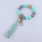 Silicone Beaded Wristlet Keychain with Leather Tassel and Octagonal Wood Accent 10