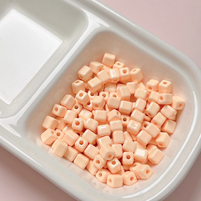 Painted Square Acrylic Beads 6mm 5mm Macaron Color Baking 30pcs 28