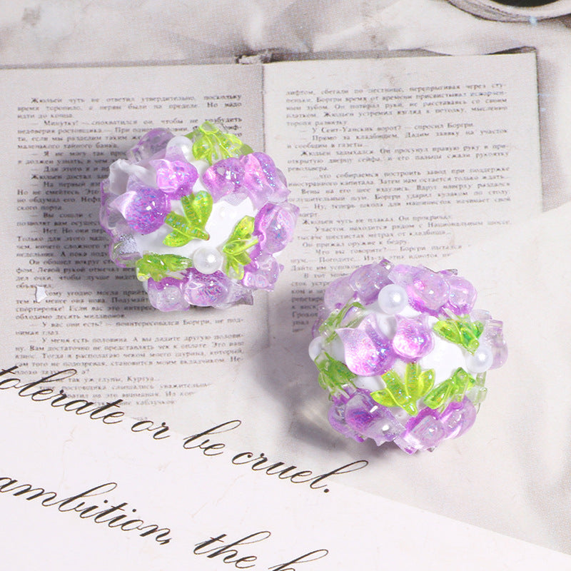 Embellished Bubblegum Beads 20mm Crystal Rose Polymer Clay 5pcs 14