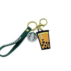 PVC Cup Keychain Colorful Iced Drink Charm with Green Strap 5